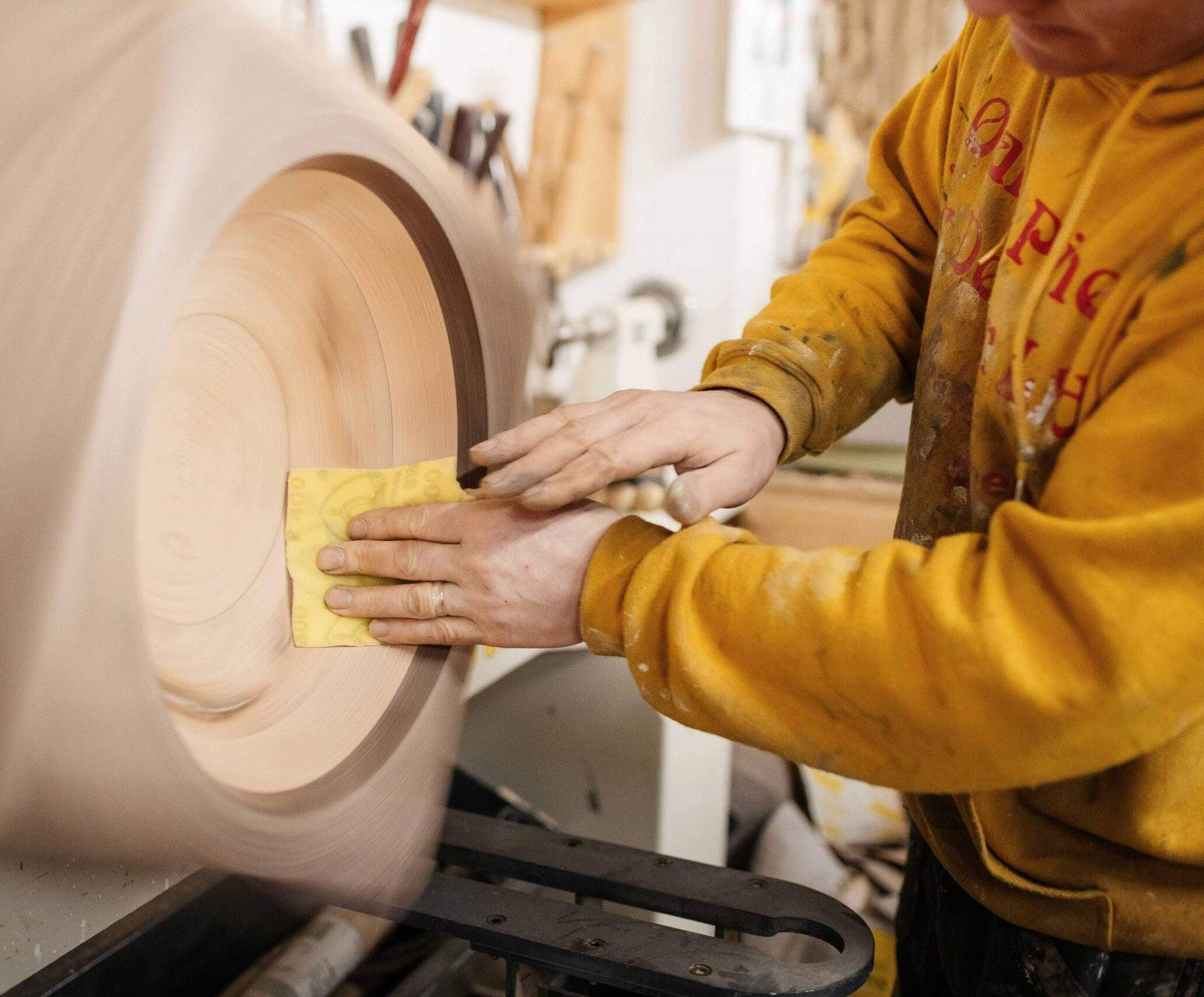 Master craftsman Daniel Fitzpatrick at the lathe, Historic Joinery Yorkshire